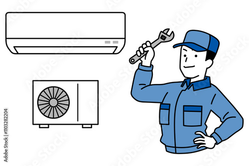エアコンのトラブルを解決する修理業者の男性