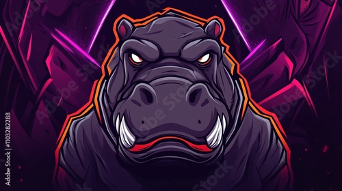 A dynamic and bold hippo esport mascot logo design in vector style, featuring a fierce and powerful hippo with gaming elements, embodying strength and energy for an esports team or brand. photo