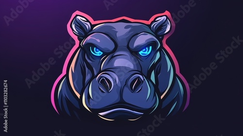 A dynamic and bold hippo esport mascot logo design in vector style, featuring a fierce and powerful hippo with gaming elements, embodying strength and energy for an esports team or brand. photo