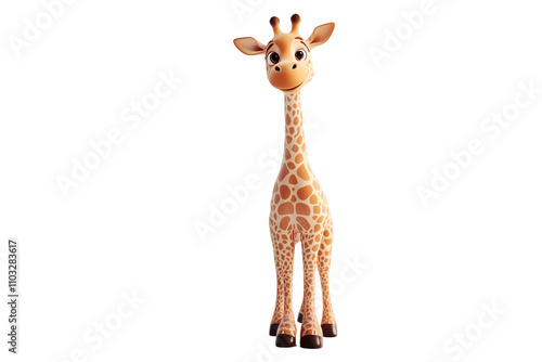 3d render of Giraffe isolated on transparent background. png. clipart. Smiling 3D giraffe character with a long neck, detailed pattern, and friendly face, ideal for animal theme and children’s designs