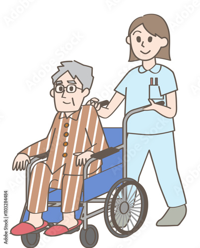 車椅子を押す人