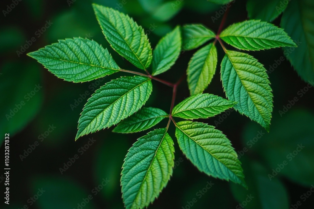 Green leaves framed against a dark background Green leaves framed against a dark background