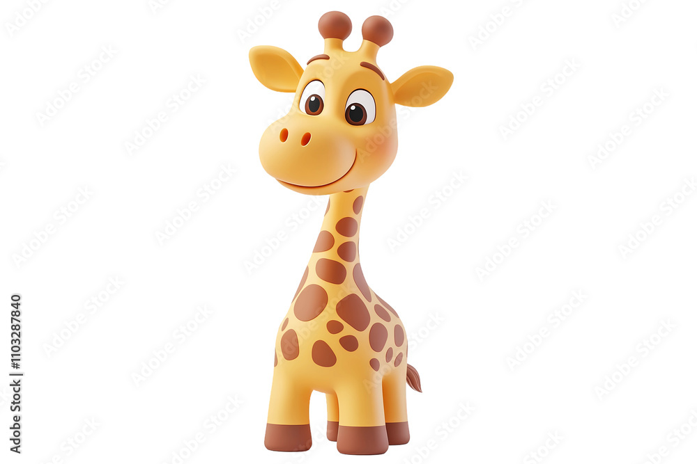 3d render of Giraffe isolated on transparent background. png. clipart.Playful 3D giraffe cartoon standing tall with bright spots, a long neck, and a cheerful smile, rendered in soft yellow tone 3d render of Giraffe isolated on transparent background. png. clipart.Playful 3D giraffe cartoon standing tall with bright spots, a long neck, and a cheerful smile, rendered in soft yellow tone