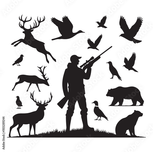 Hunting Man vector Silhouette illustration