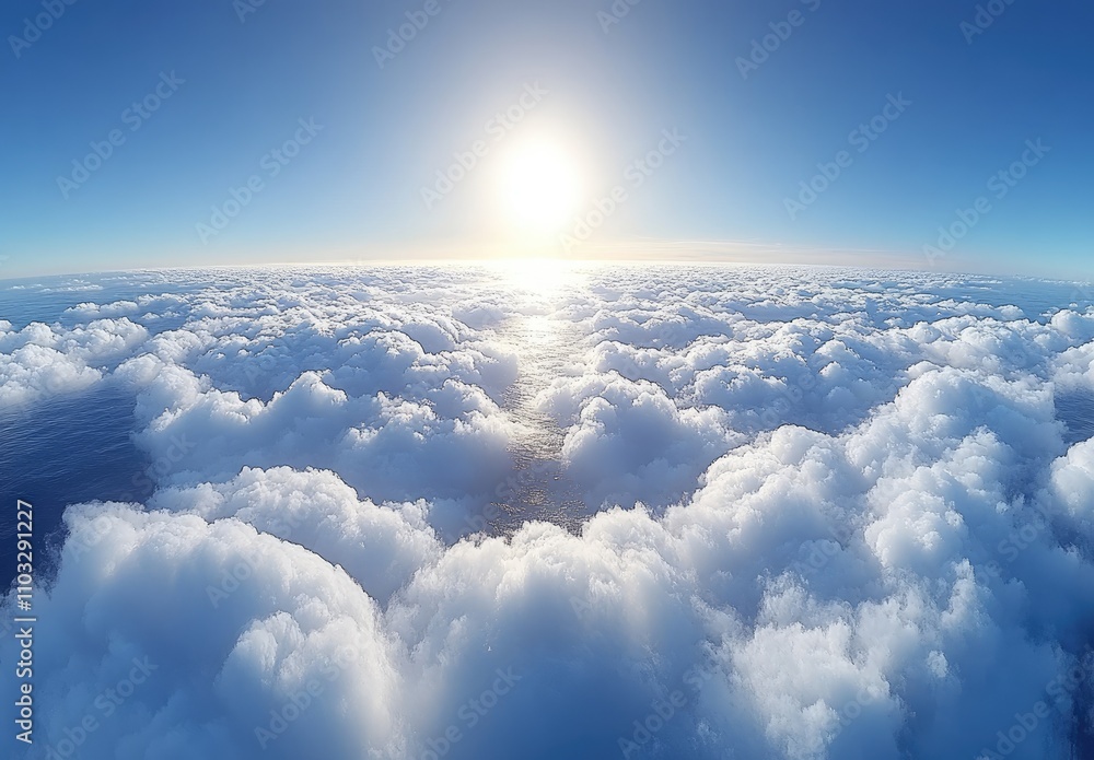 Naklejka premium A serene view of clouds beneath a bright sun, evoking tranquility and wonder.