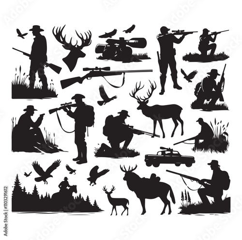 Hunting Man vector Silhouette illustration