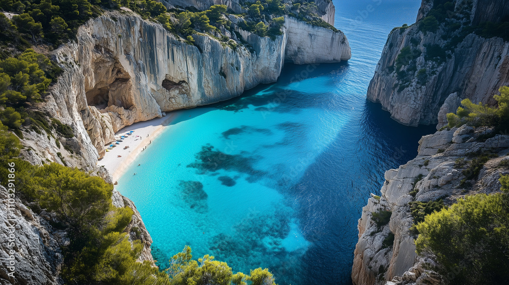Azure Waters and Serene Beach by a Picturesque Greek Island Bay Azure Waters and Serene Beach by a Picturesque Greek Island Bay