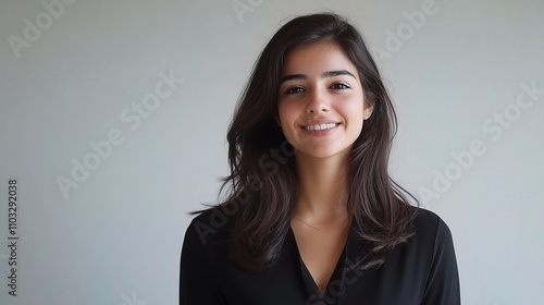 Confident Young Woman Smiling Against Neutral Background