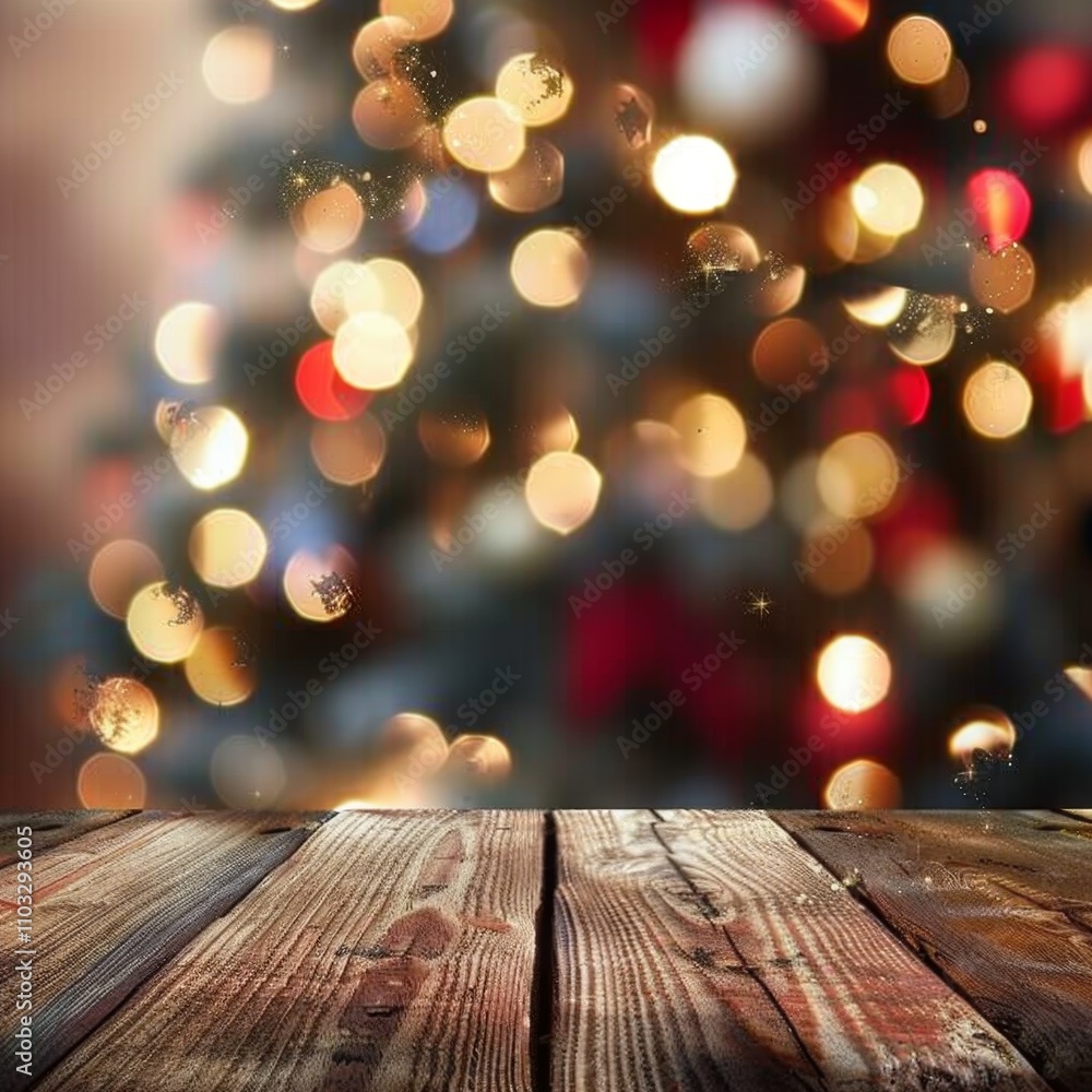 Wood Table on Blurred Christmas Tree Background, Festive Mockup, Dark Wood Table Top, Generative AI Illustration Wood Table on Blurred Christmas Tree Background, Festive Mockup, Dark Wood Table Top, Generative AI Illustration