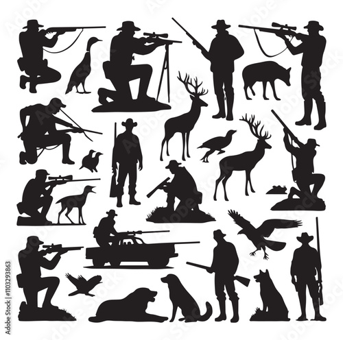 Hunting Man vector Silhouette illustration