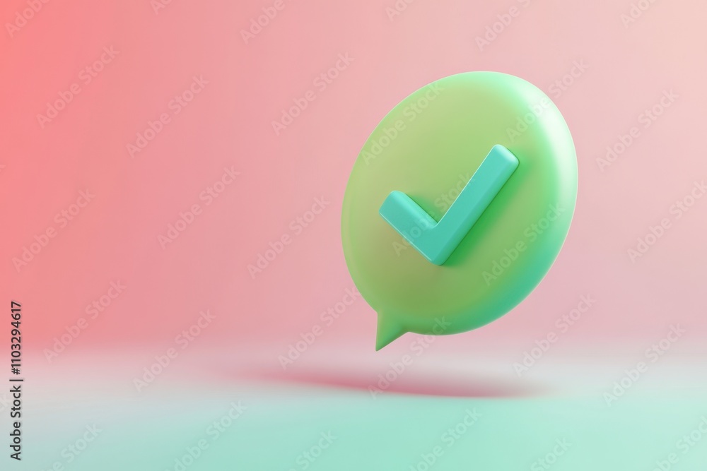 A green check mark is on a green and pink background A green check mark is on a green and pink background