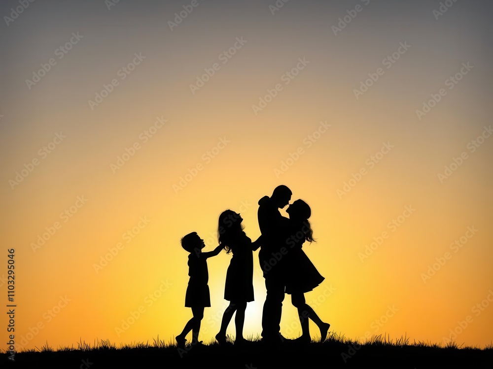 Silhouette of a family embracing in a loving embrace, representing togetherness and unity, relationship, bond, unity Silhouette of a family embracing in a loving embrace, representing togetherness and unity, relationship, bond, unity