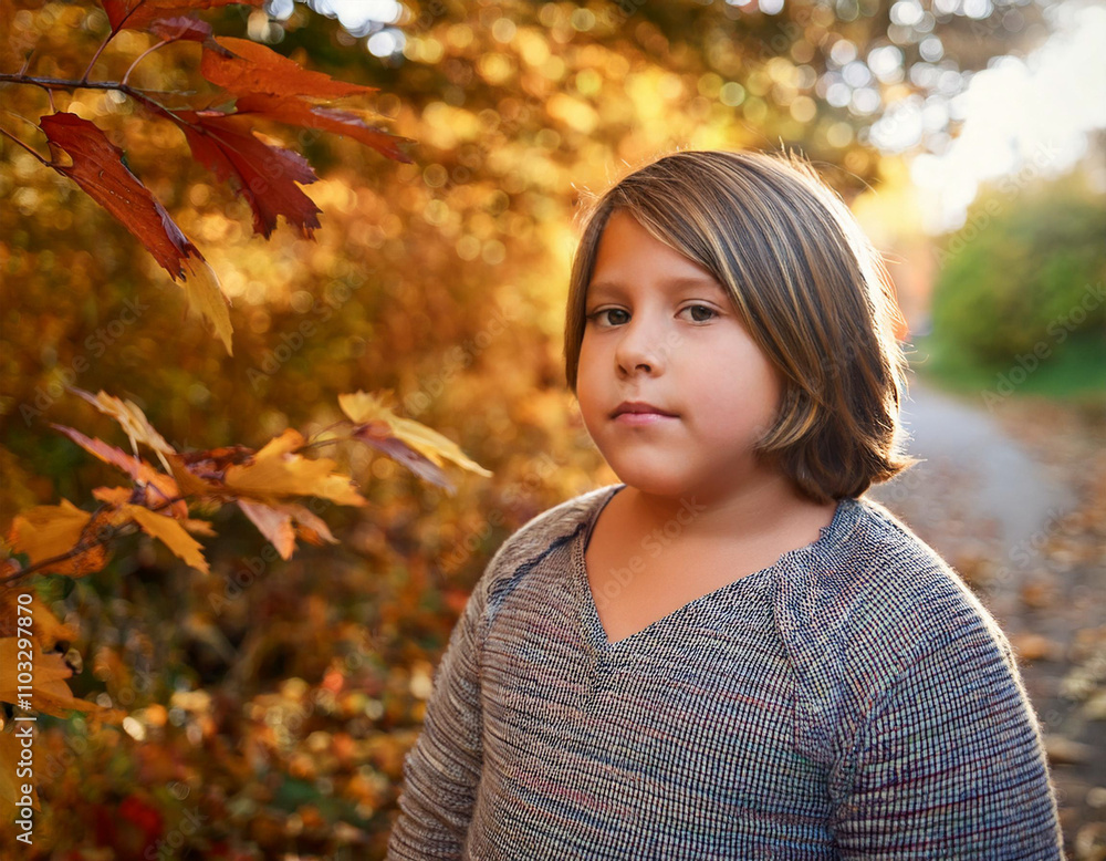 Portrait of transgender non-binary kid outdoors during autumn in nature Portrait of transgender non-binary kid outdoors during autumn in nature