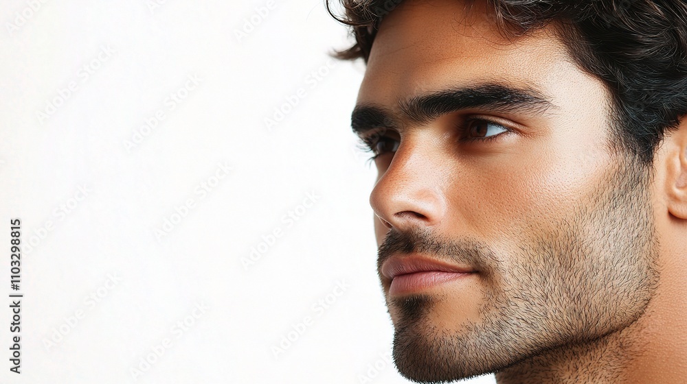 Fototapeta premium Close-Up Portrait of a Handsome Man with Detailed Facial Features