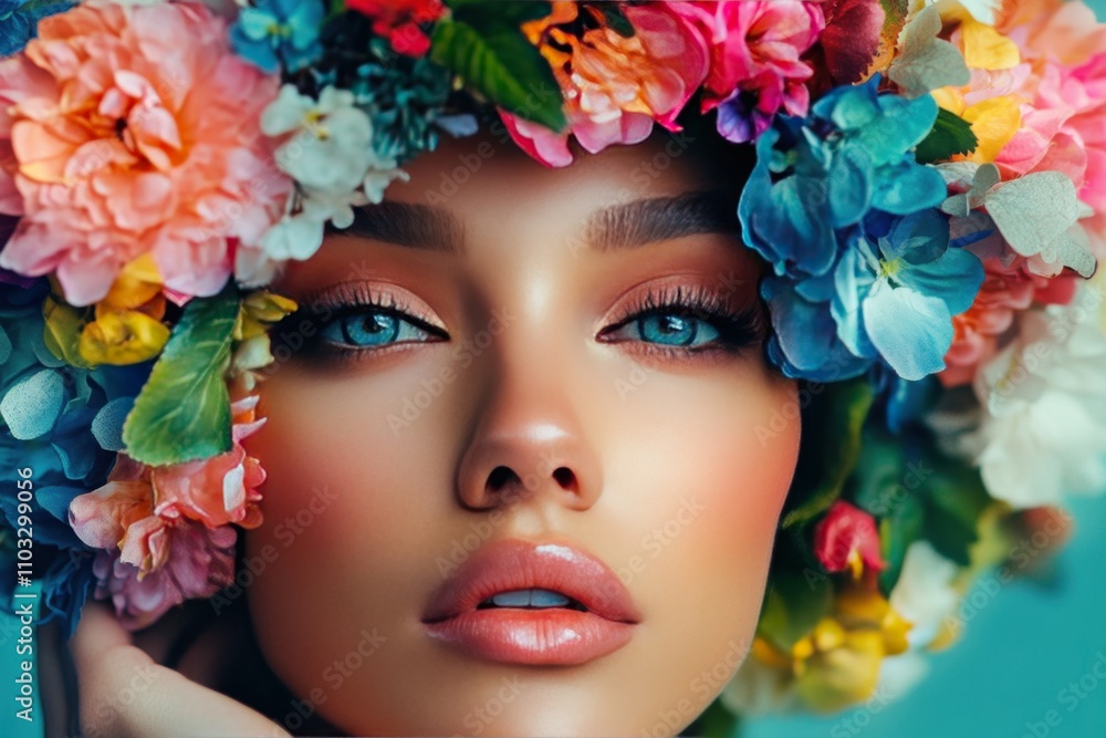 A woman with a flower crown on her head A woman with a flower crown on her head