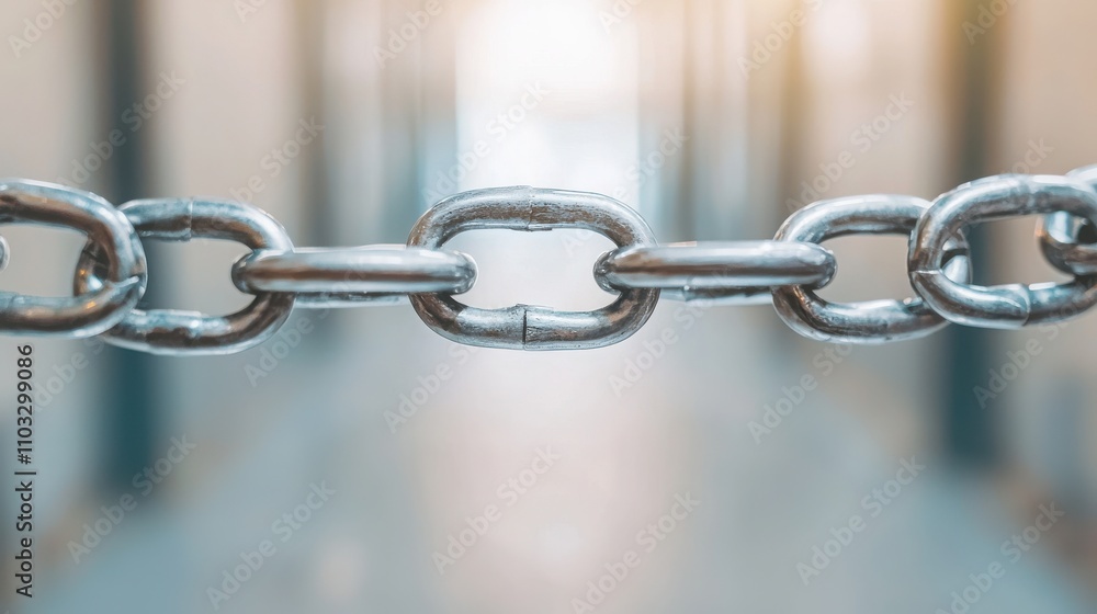 A close-up of a metallic chain link, showcasing its shiny texture and strength, set against a blurred background that suggests depth. A close-up of a metallic chain link, showcasing its shiny texture and strength, set against a blurred background that suggests depth.