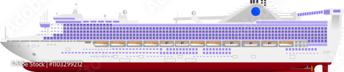 Modern Cruise Liner. Side profile of a 21st century cruise ship. Isolated vector illustration.