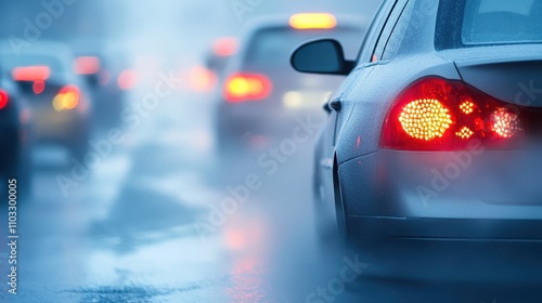 Heavy traffic under a hazy sky photo