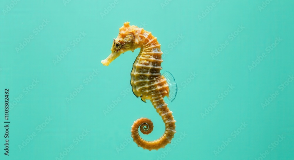 Vibrant seahorse on turquoise background for marine life design and decoration Vibrant seahorse on turquoise background for marine life design and decoration