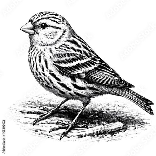 a canary sketch engraving. White background. photo