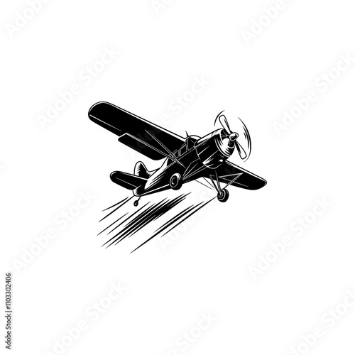 Minimalist Flying Plane Art for Aviation Enthusiasts, High-Impact Line Art of a Classic Airplane in Action, Airplane silhouette vector design