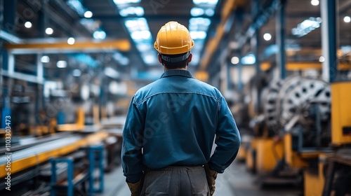 Factory Worker in Industrial Gear Operating Machine on Fast-Paced Manufacturing Floor