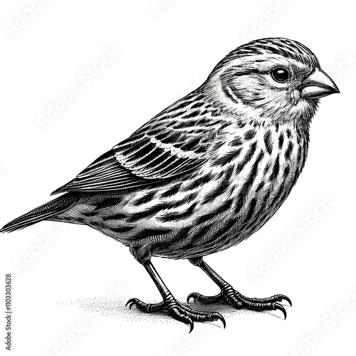 a canary sketch engraving. White background.