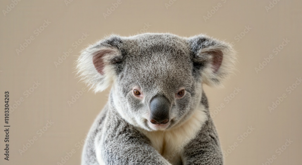 Adorable koala portrait against a neutral background for wildlife conservation awareness