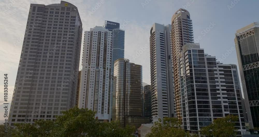 Aerial view of the modern business district with skyscrapers and trees, Sydney, Australia. Aerial view of the modern business district with skyscrapers and trees, Sydney, Australia.