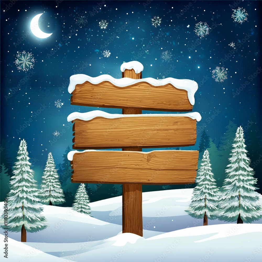 Naklejka premium Vector Christmas Scene with a Wooden Sign Free Download