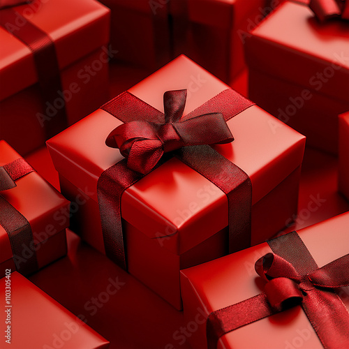 Red Christmas gift boxes for a festive celebration photo