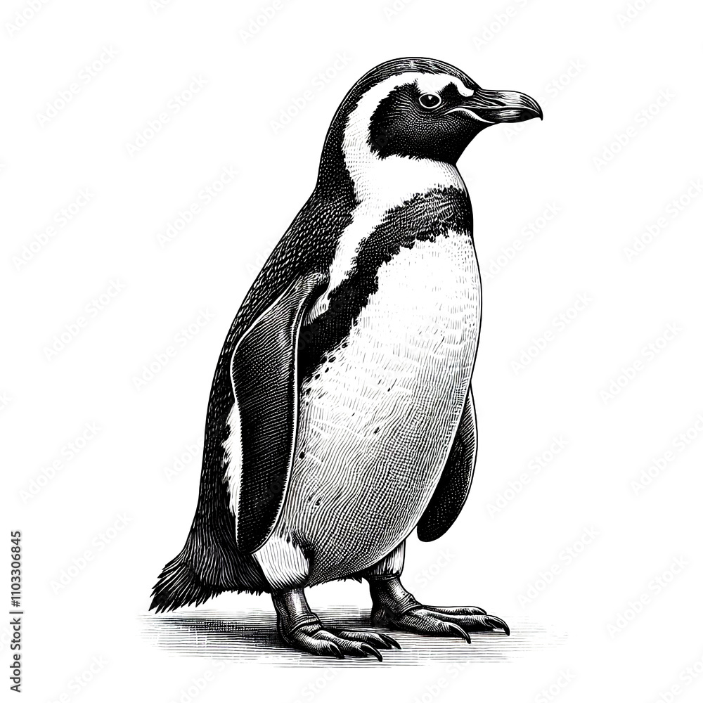 a penguin sketch engraving. White background. a penguin sketch engraving. White background.