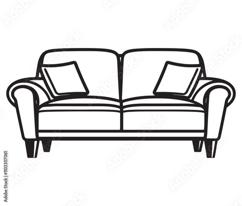 Sofa isolated on white background, Outline sofa icon silhouette