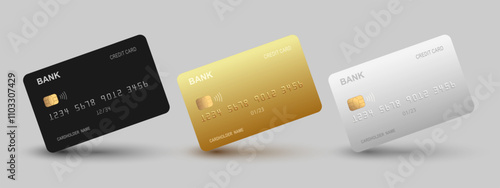 Realistic VIP detailed 3d style different credit debit cards mockups