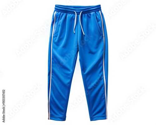 These vibrant blue athletic pants feature white stripes along the sides, designed for optimal comfort and flexibility during any activity or leisurely outing