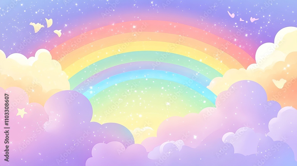 Colorful kawaii rainbow sky with soft gradient pastel background abstract comic graphic perfect for children’s projects, kindergarten presentations, and educational materials Colorful kawaii rainbow sky with soft gradient pastel background abstract comic graphic perfect for children’s projects, kindergarten presentations, and educational materials