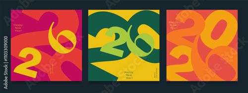 2026 Happy New Year and Merry Christmas. Set Creative Geometric Numbers 2026. Abstract Typography Background for Advertising, Web, Social Media, Banners, Covers, Poster, Card. Vector Illustration.