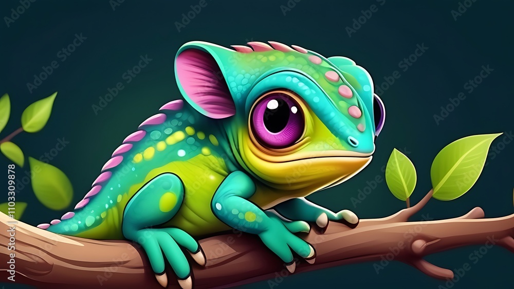 Obraz premium Cute Cartoon Chameleon Banner