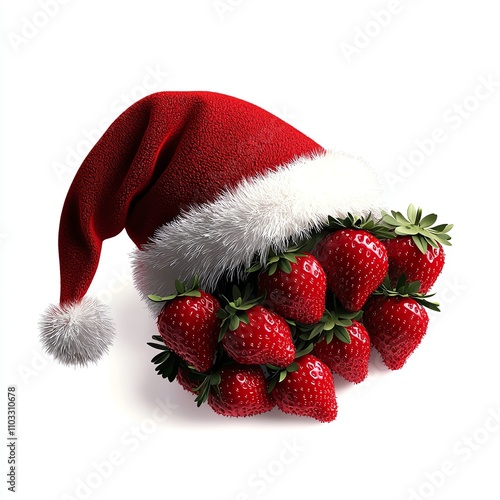 Strawberries with Santa hat on white background
