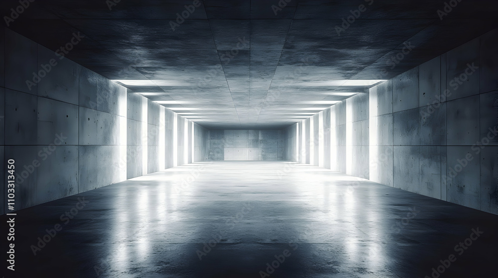 Abstract Concrete Corridor, Illuminating Path, Reflective Floor, Modern Architecture Design, Dramatic Lighting Abstract Concrete Corridor, Illuminating Path, Reflective Floor, Modern Architecture Design, Dramatic Lighting