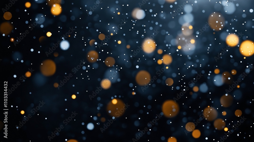 Fototapeta premium Abstract image featuring a bokeh effect with various out-of-focus light dots in blue and orange on a dark background.