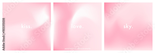 Set of 3 pastel light rose pink square gradient background. Aesthetic minimal bg. Luxury. Abstract soft texture. Vector wave gradation pattern. Modern design for wedding, poster, ig, social post