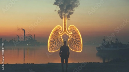 Factory emitting smoke resembling human lungs a stark reminder of pollution s health consequences photo