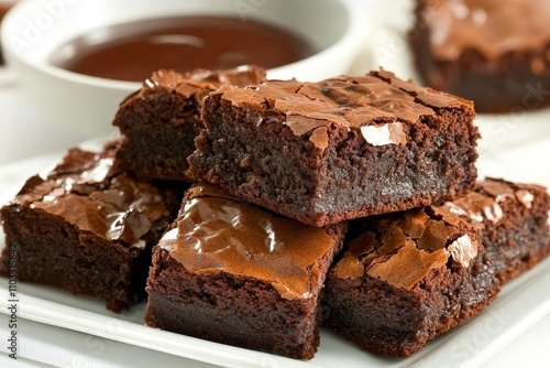 Wallpaper Mural On a white background, a stack of sumptuous chocolate brownies is featured, embodying the comforting atmosphere of a homemade bakery and dessert counter. The scene conveys a bakery and confectionery Torontodigital.ca