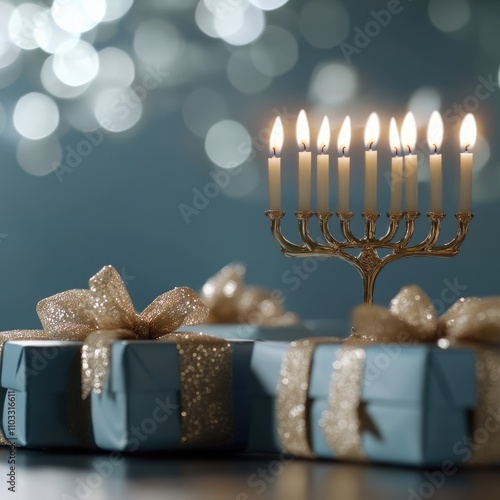 Festival of lights: hanukkah eight nights of miracles, menorah lighting, dreidel games, and fried foods, honoring the maccabees victory and the rededication of the second temple in jerusalem photo