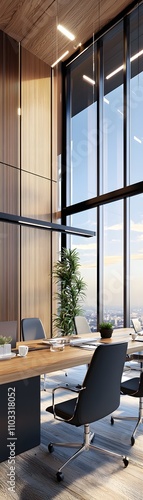 Modern Office with Panoramic City View.