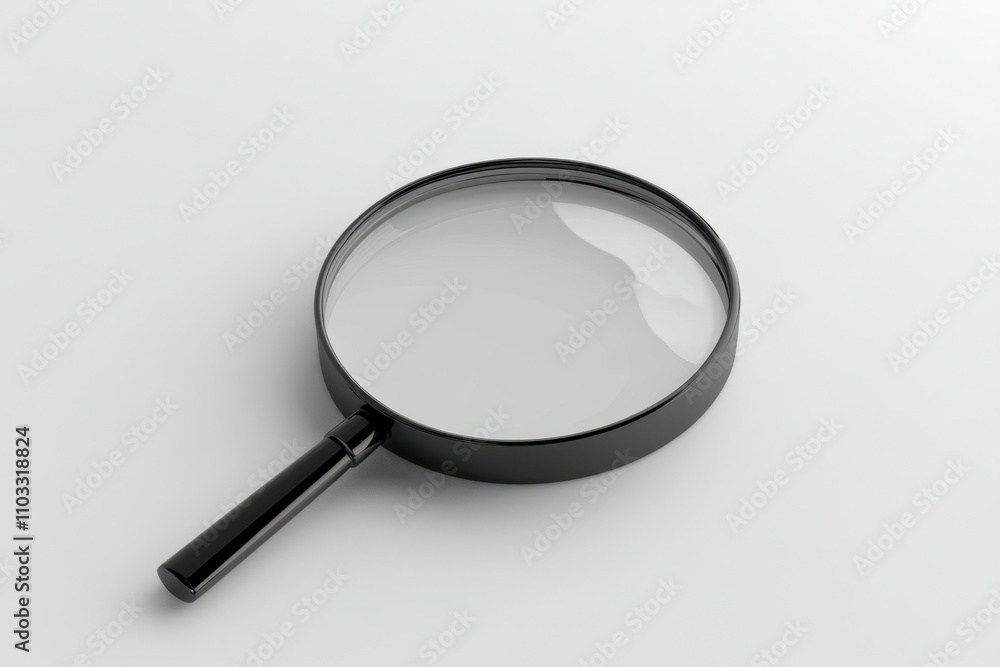 A magnifying glass is shown on a white background A magnifying glass is shown on a white background