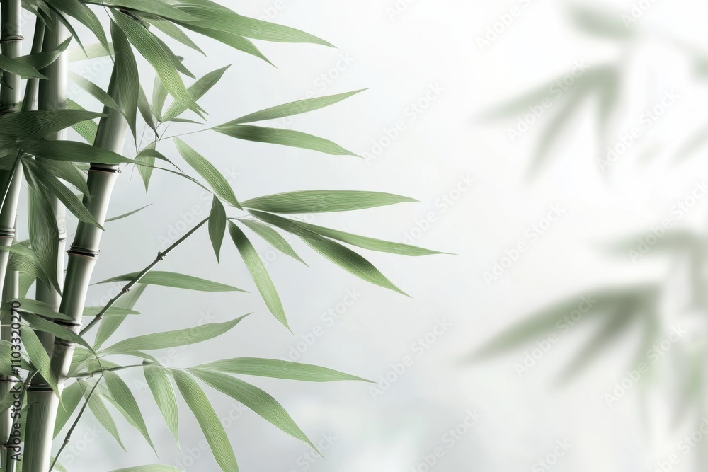 Obraz premium A bamboo plant with green leaves is the main focus of the image