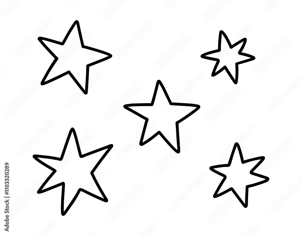 Cute stars isolated on a white background. Vector hand-drawn illustration in doodle style. Perfect for cards, decorations, logo, various designs. Cute stars isolated on a white background. Vector hand-drawn illustration in doodle style. Perfect for cards, decorations, logo, various designs.