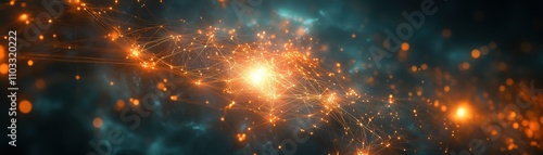 Abstract Digital Network with Glowing Connections and Particles in a Futuristic Space Background photo